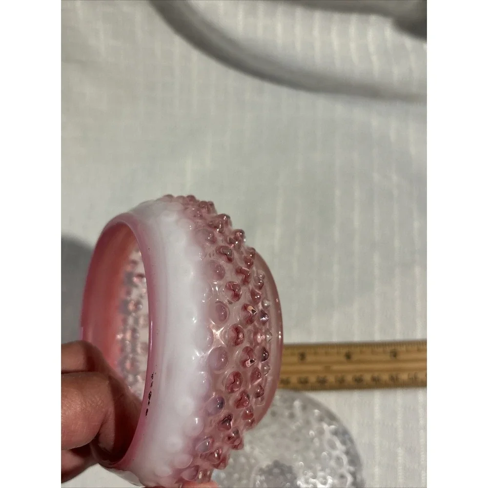 Vintage Fenton Opalescent Cranberry Hobnail Vanity Dresser Powder Box